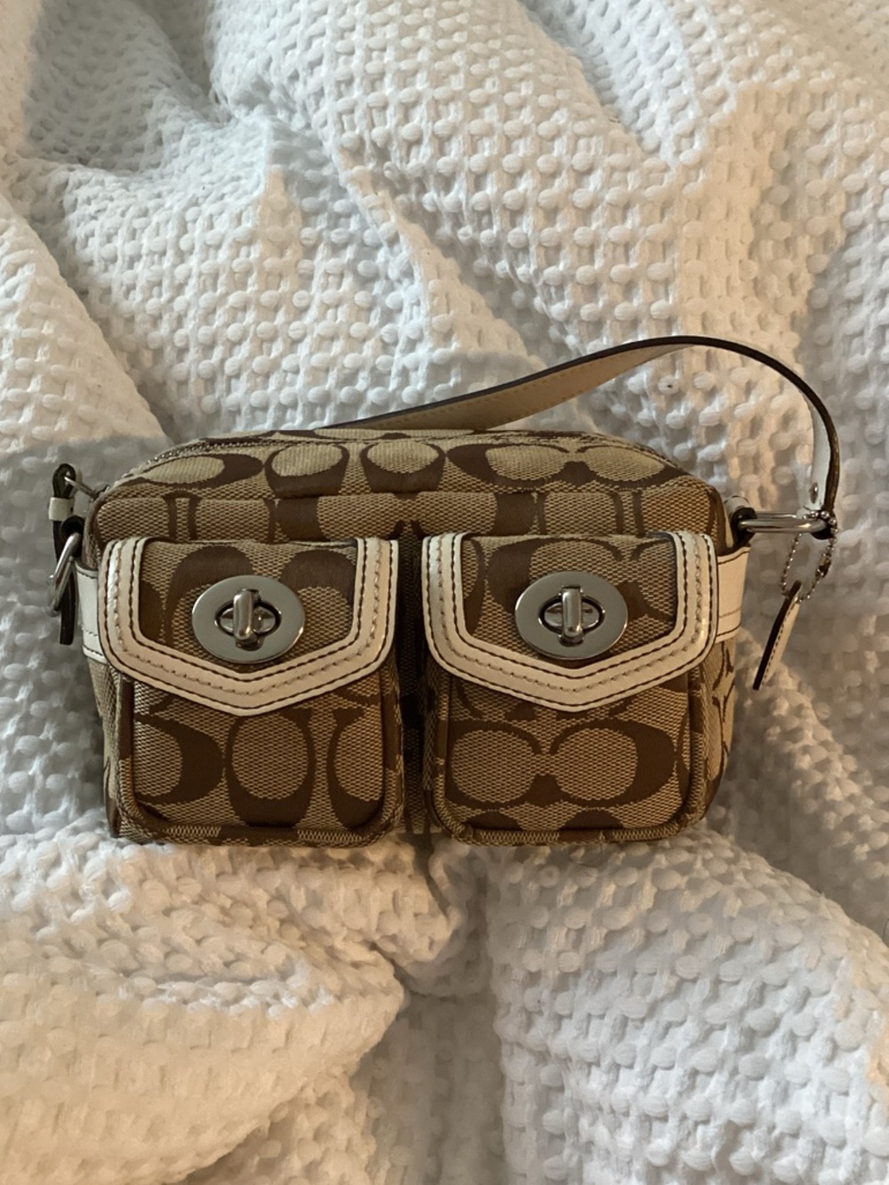 Coach Signature Canvas Double Pocket Mini LEGACY Bag